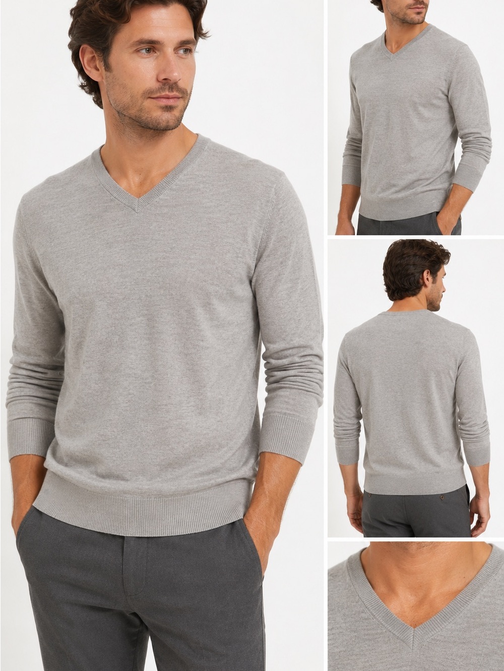 J Lindeberg Men's V-Neck Merino Wool Sweater in Light Gray NEW MSRP $169